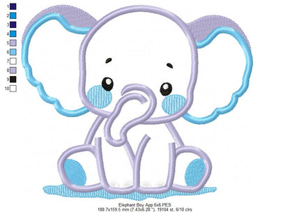 Elephant Boy and Girl - Applique - Set of 2 Designs - Machine Embroidery Design