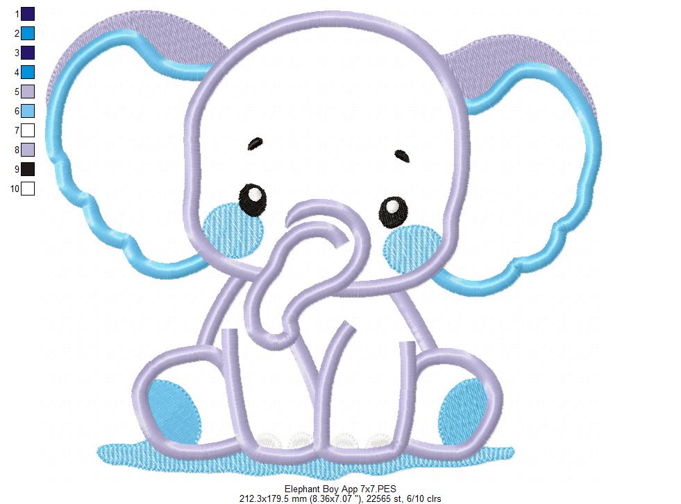Elephant Boy and Girl - Applique - Set of 2 Designs - Machine Embroidery Design