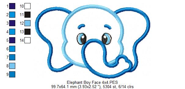 Elephant Face Boy - Applique - Machine Embroidery Design