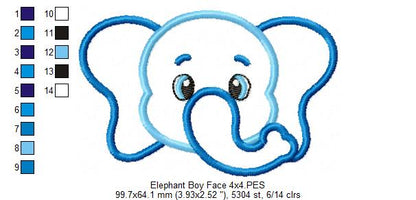 Elephant Face Girl and Boy - Applique - Set of 2 designs