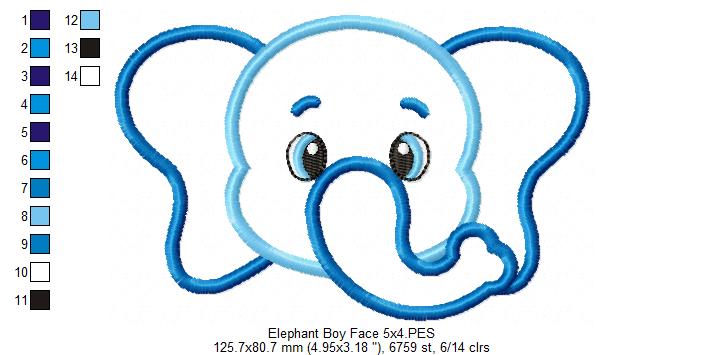 Elephant Face Boy - Applique - Machine Embroidery Design