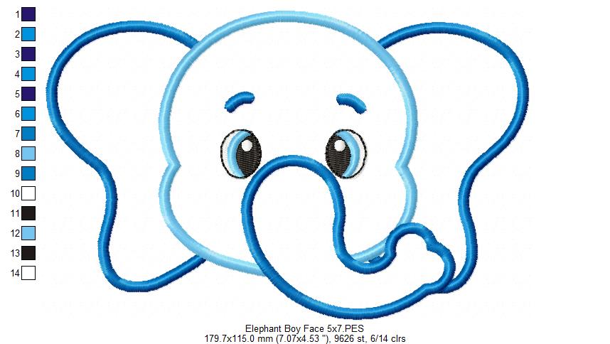 Elephant Face Boy - Applique - Machine Embroidery Design