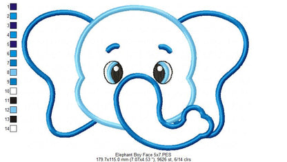 Elephant Face Girl and Boy - Applique - Set of 2 designs