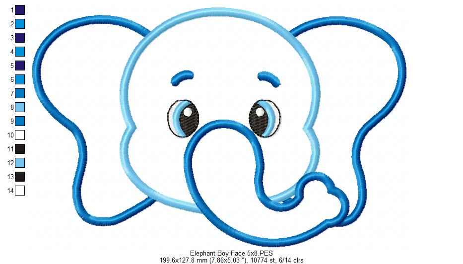 Elephant Face Girl and Boy - Applique - Set of 2 designs