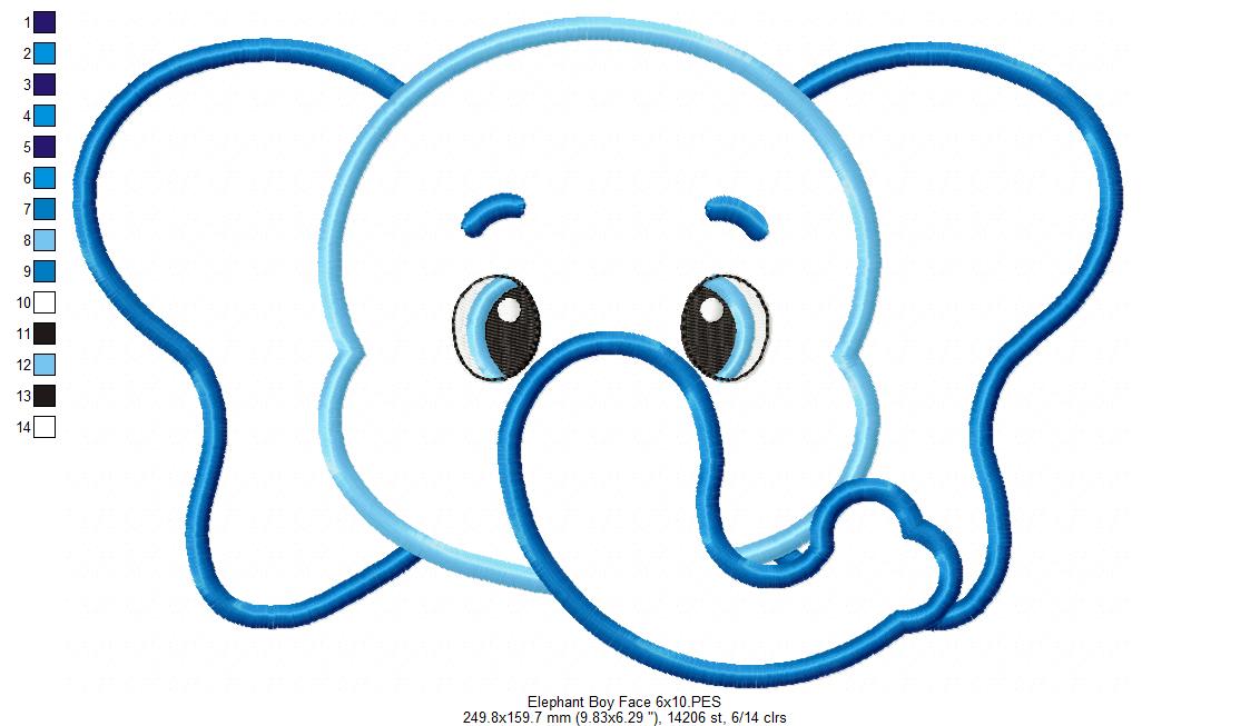Elephant Face Boy - Applique - Machine Embroidery Design