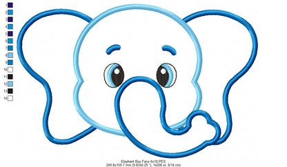 Elephant Face Boy - Applique - Machine Embroidery Design