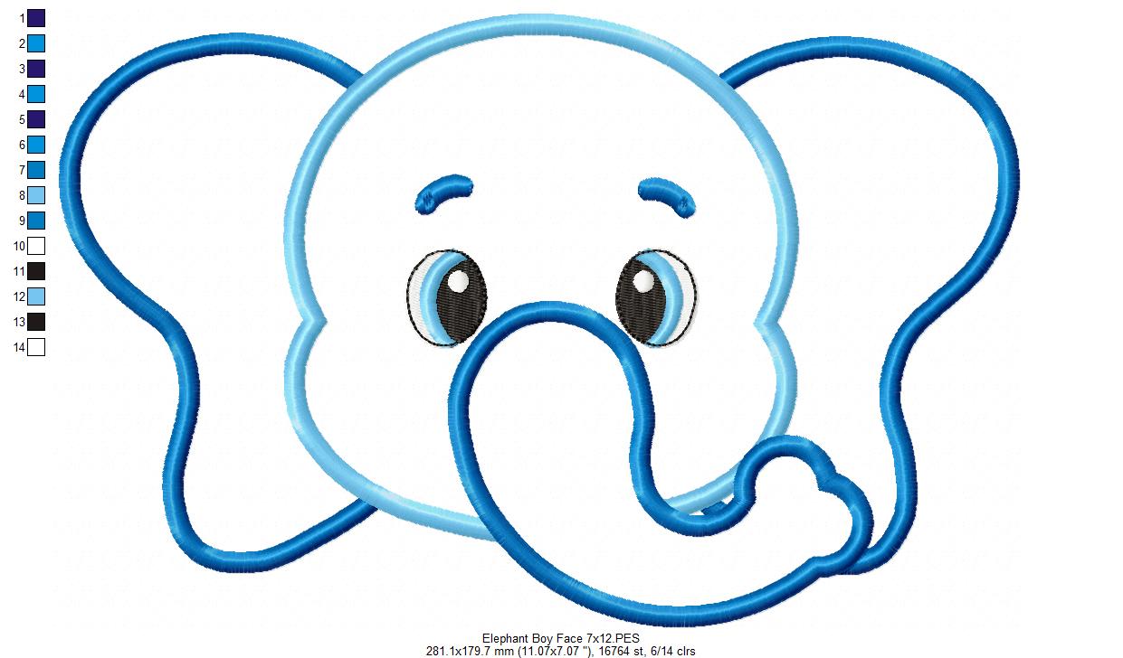 Elephant Face Boy - Applique - Machine Embroidery Design