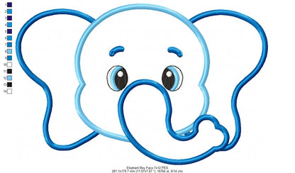 Elephant Face Boy - Applique - Machine Embroidery Design