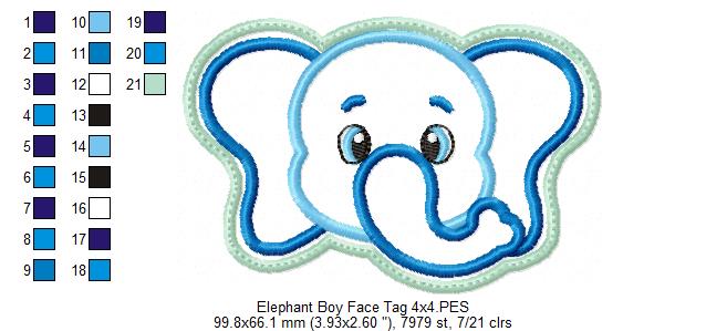 Elephant Boy Face Tag - ITH Project - Machine Embroidery Design