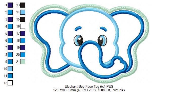 Elephant Boy Face Tag - ITH Project - Machine Embroidery Design