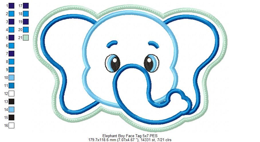 Elephant Boy Face Tag - ITH Project - Machine Embroidery Design