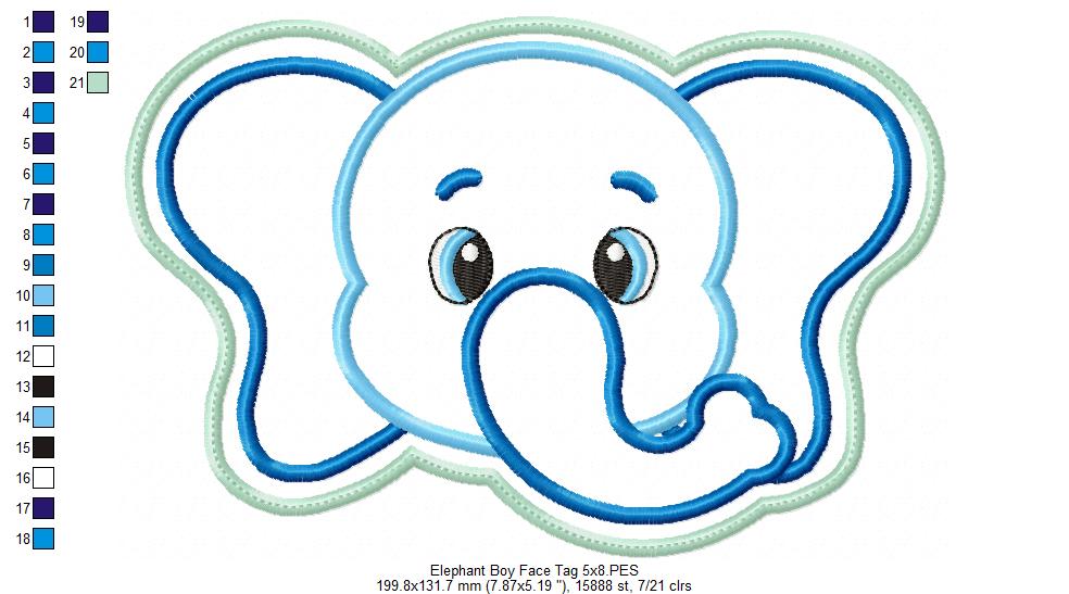 Elephant Boy Face Tag - ITH Project - Machine Embroidery Design