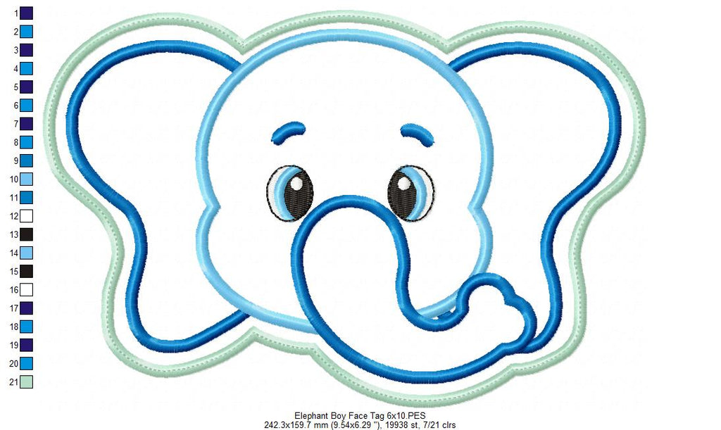 Elephant Boy Face Tag - ITH Project - Machine Embroidery Design