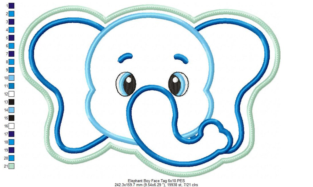 Elephant Boy and Girl Face Tag Set - ITH Project - Machine Embroidery Design