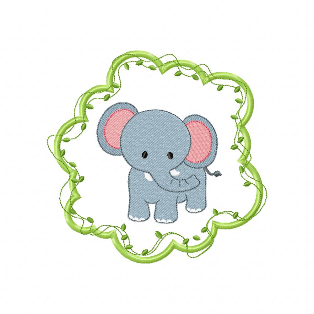 Safari Elephant Boy Frame - Applique - Machine Embroidery Design