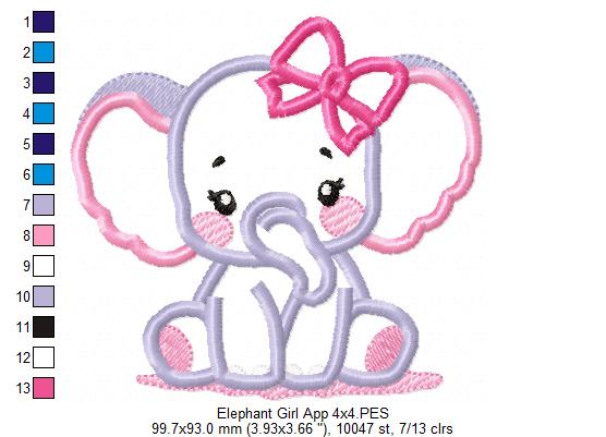 Elephant Girl - Applique - Machine Embroidery Design