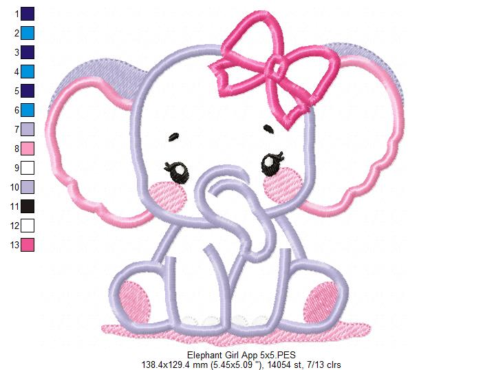 Elephant Girl - Applique - Machine Embroidery Design