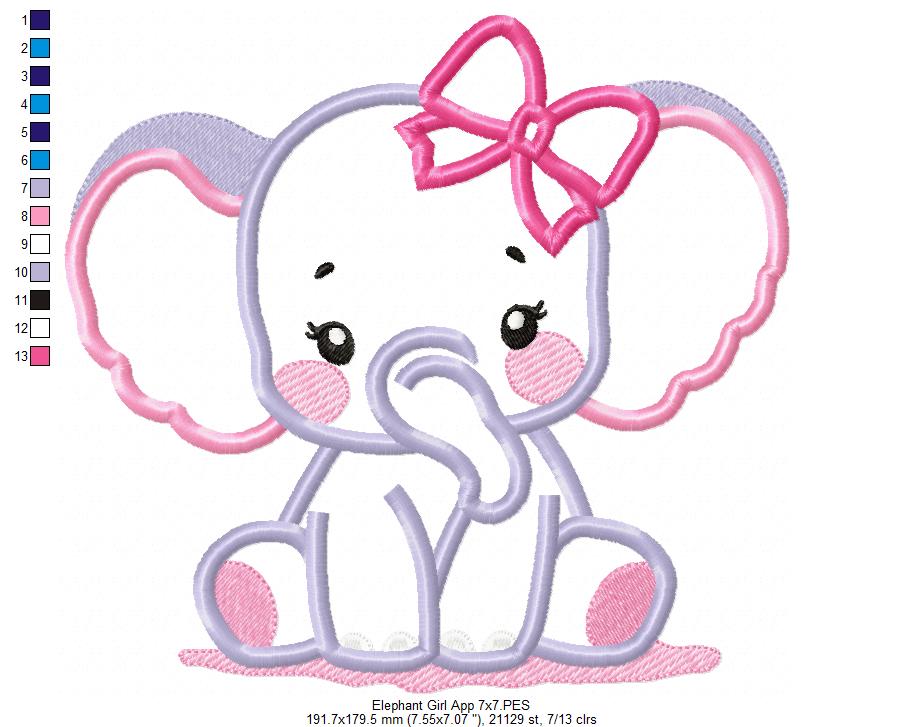 Elephant Girl - Applique - Machine Embroidery Design