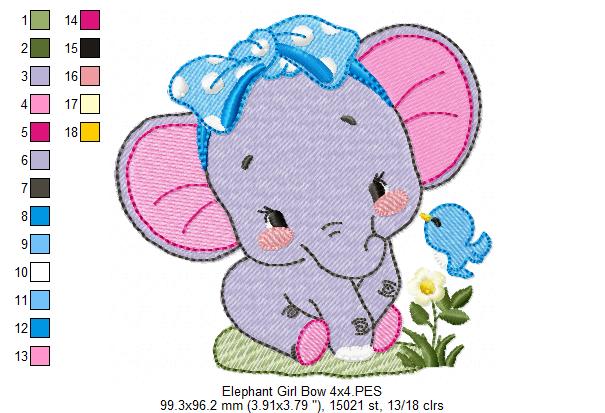 Elephant Girl with Bow - Fill Stitch - Machine Embroidery Design