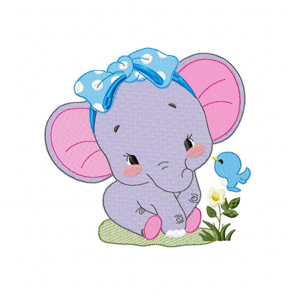 Elephant Girl with Bow - Fill Stitch - Machine Embroidery Design