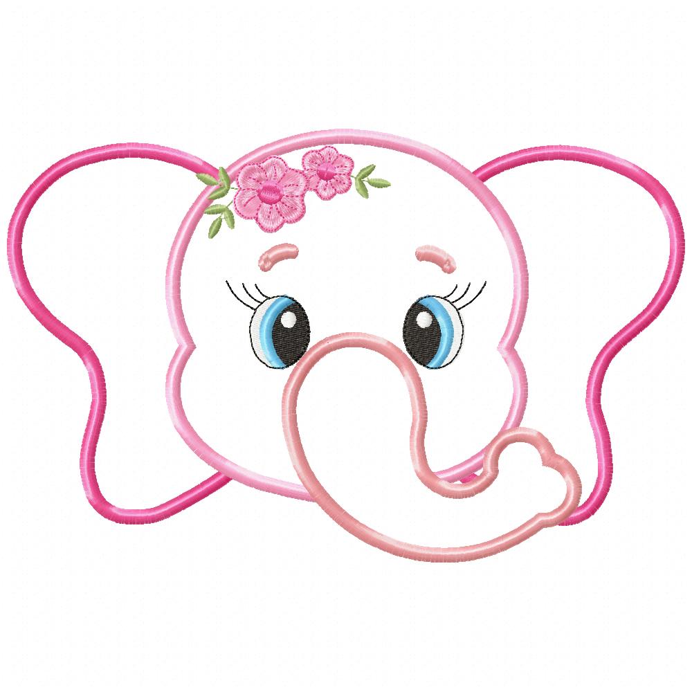 Elephant Face Girl - Applique - Machine Embroidery Design