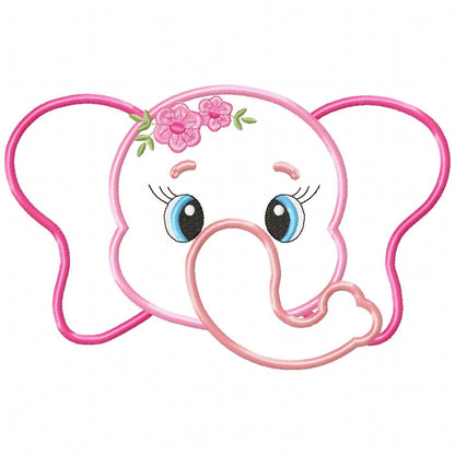 Elephant Face Girl - Applique - Machine Embroidery Design