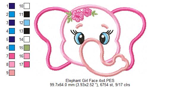 Elephant Face Girl - Applique Machine Embroidery Design