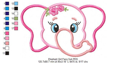 Elephant Face Girl - Applique - Machine Embroidery Design