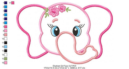 Elephant Face Girl - Applique - Machine Embroidery Design