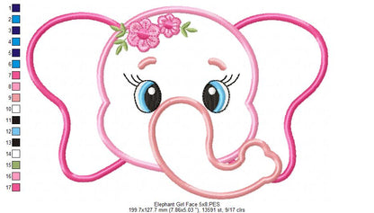 Elephant Face Girl - Applique - Machine Embroidery Design