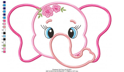 Elephant Face Girl - Applique - Machine Embroidery Design