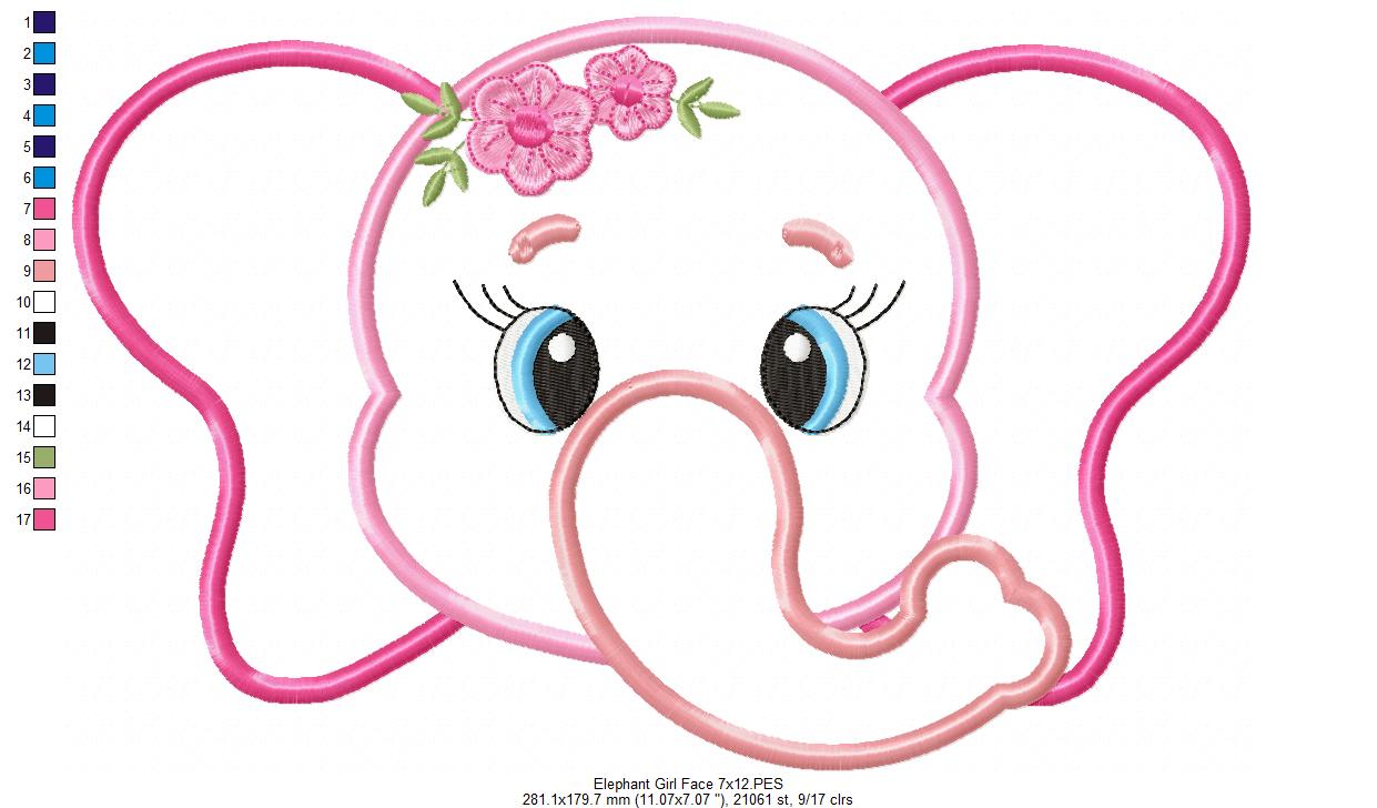 Elephant Face Girl - Applique - Machine Embroidery Design
