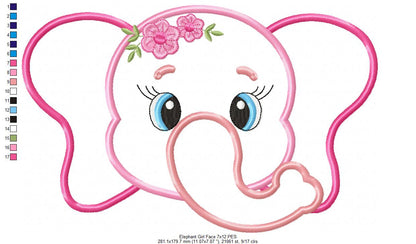 Elephant Face Girl - Applique - Machine Embroidery Design