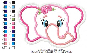Elephant Girl Face Tag - ITH Project - Machine Embroidery Design