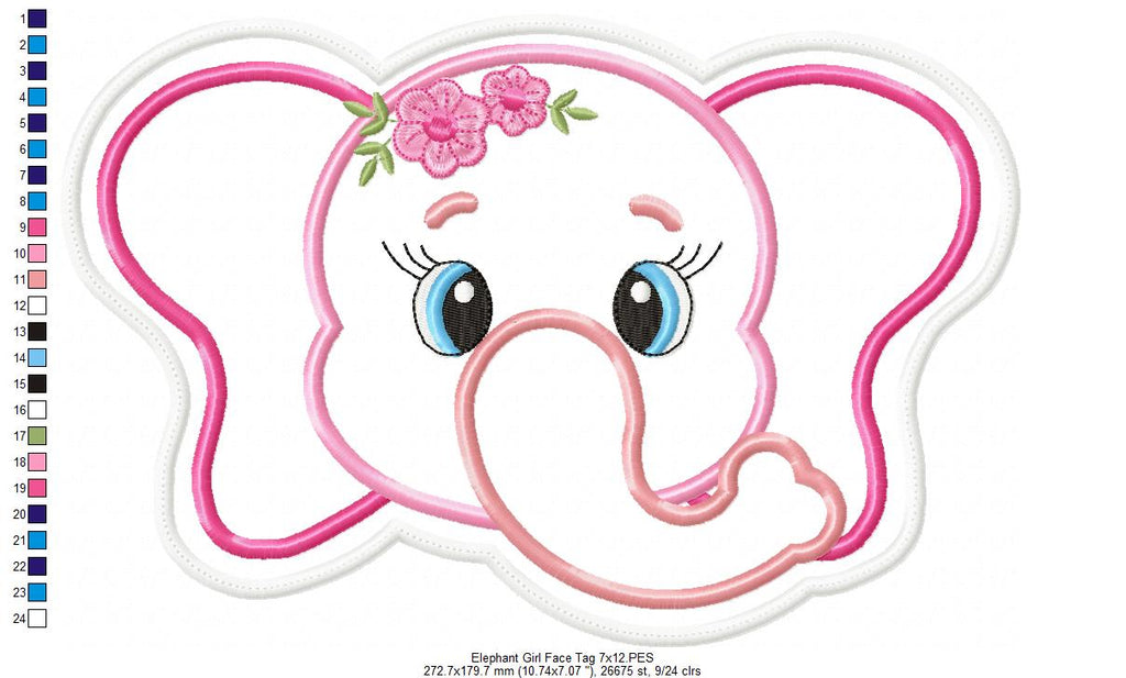 Elephant Girl Face Tag - ITH Project - Machine Embroidery Design