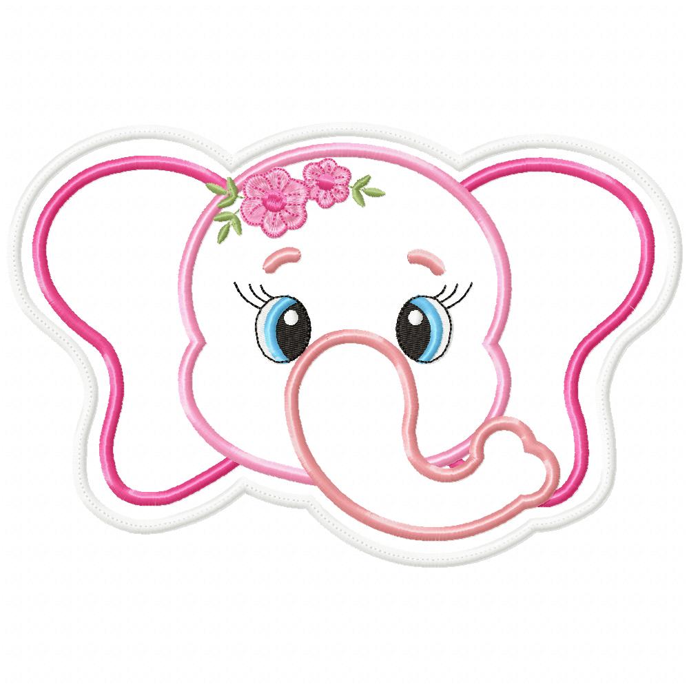 Elephant Girl Face Tag - ITH Project - Machine Embroidery Design