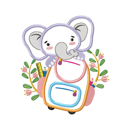 Back to School Elephant - Applique - Machine Embroidery Design