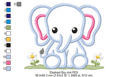 Elephant Boy and Girl - Applique - Set of 2 Designs - Machine Embroidery Design