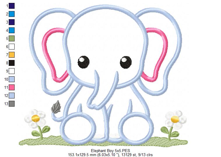 Elephant Boy and Girl - Applique - Set of 2 Designs - Machine Embroidery Design