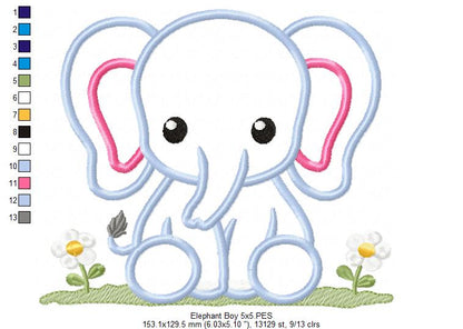 Elephant Boy and Girl - Applique - Set of 2 Designs - Machine Embroidery Design