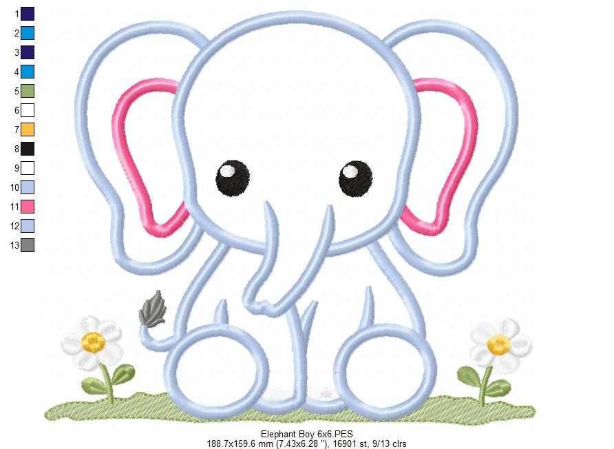 Elephant Boy and Girl - Applique - Set of 2 Designs - Machine Embroidery Design