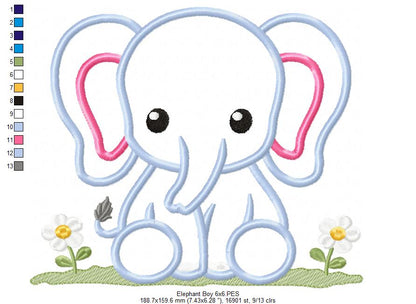 Elephant Boy and Girl - Applique - Set of 2 Designs - Machine Embroidery Design