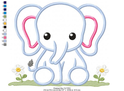 Elephant Boy and Girl - Applique - Set of 2 Designs - Machine Embroidery Design