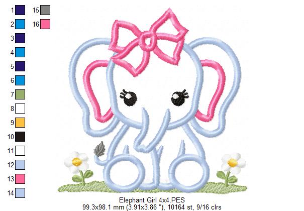 Baby Elephant Girl - Applique - Machine Embroidery Design