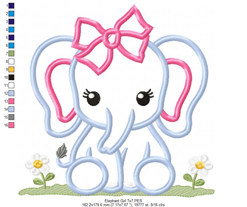 Elephant Boy and Girl - Applique - Set of 2 Designs - Machine Embroidery Design