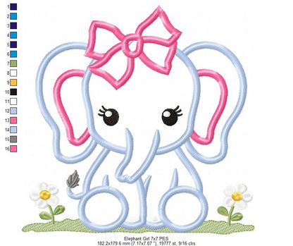 Elephant Boy and Girl - Applique - Set of 2 Designs - Machine Embroidery Design
