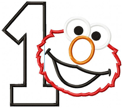 Little Red Monster 1st Birthday Number 1 - Applique - Machine Embroidery Design