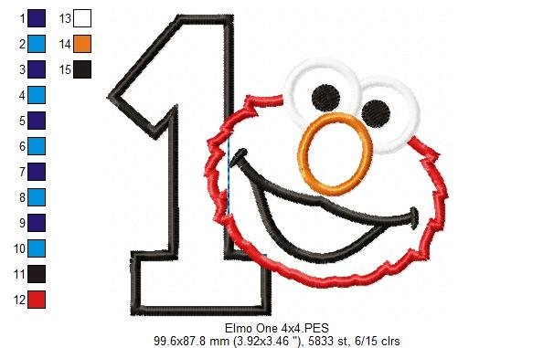 Little Red Monster 1st Birthday Number 1 - Applique - Machine Embroidery Design
