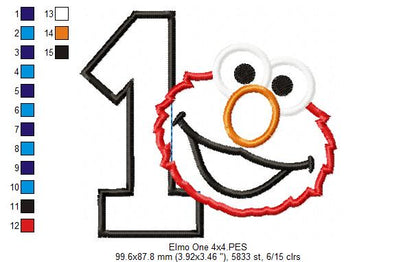 Little Red Monster 1st Birthday Number 1 - Applique - Machine Embroidery Design