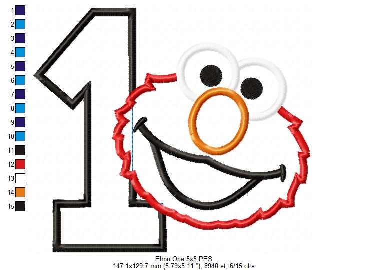 Little Red Monster 1st Birthday Number 1 - Applique Machine Embroidery Design